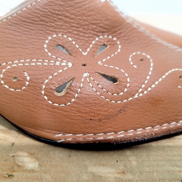 Ros Hommerson Brown Leather Mules White Stitching Women's Slip On Shoes Size 6 - Picture 6 of 11